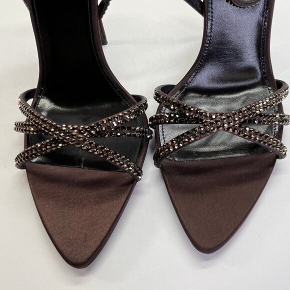 Saint Laurent Ava 105 Heels Size 38 Brown Crystal Embellished Stiletto Sandals - Picture 10 of 16